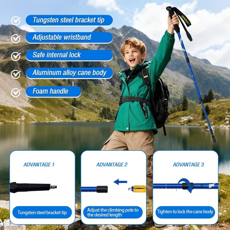 yourjoy Hiking Trekking Poles for Kids, 2 Pack Anti Shock, Adjustable, Collapsible Hiking Poles for Trekking or Walking, Lightweight Aluminum Sticks - Image 4